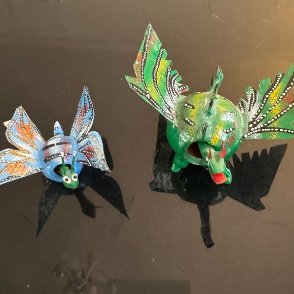 TONALA Mexico Small Animals Bobble Head Handmade Creatures Blue & Green Set of 2 - Picture 4 of 11